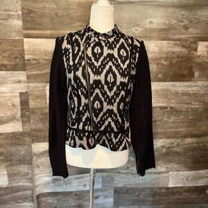 Willow & Clay black and cream geometric pattern tapestry jacket - S